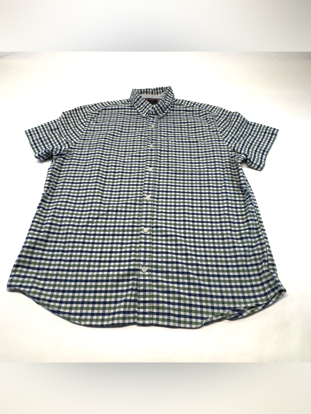 Denver Hayes Blue & Green Plaid Short Sleeve Button Down Shirt - Large